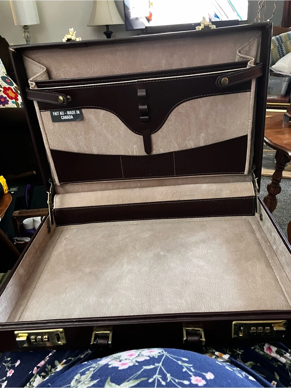 Men's Brown Leather Combination Lock Brief Case- Unbranded